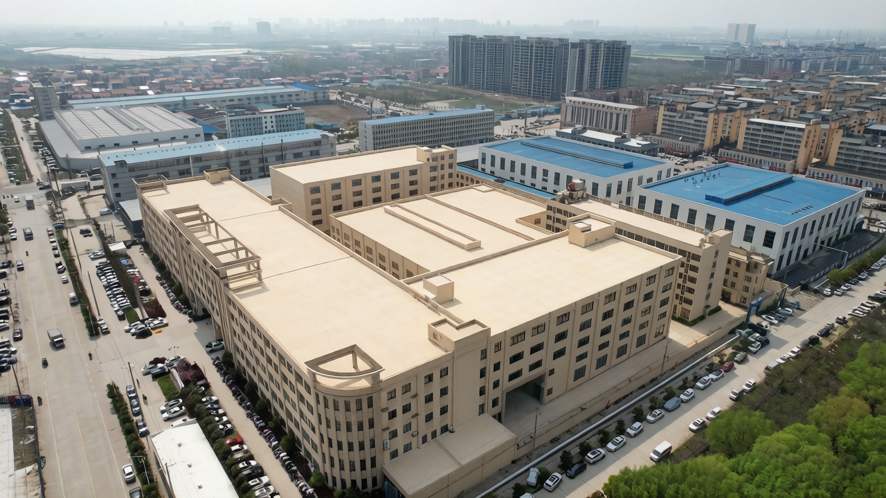 Aerial overview of the factory area and surrounding buildings