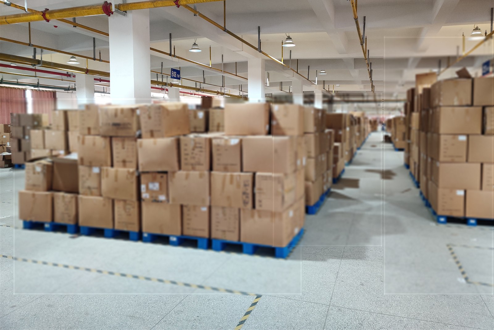 Packed cartons and warehouse preparation area