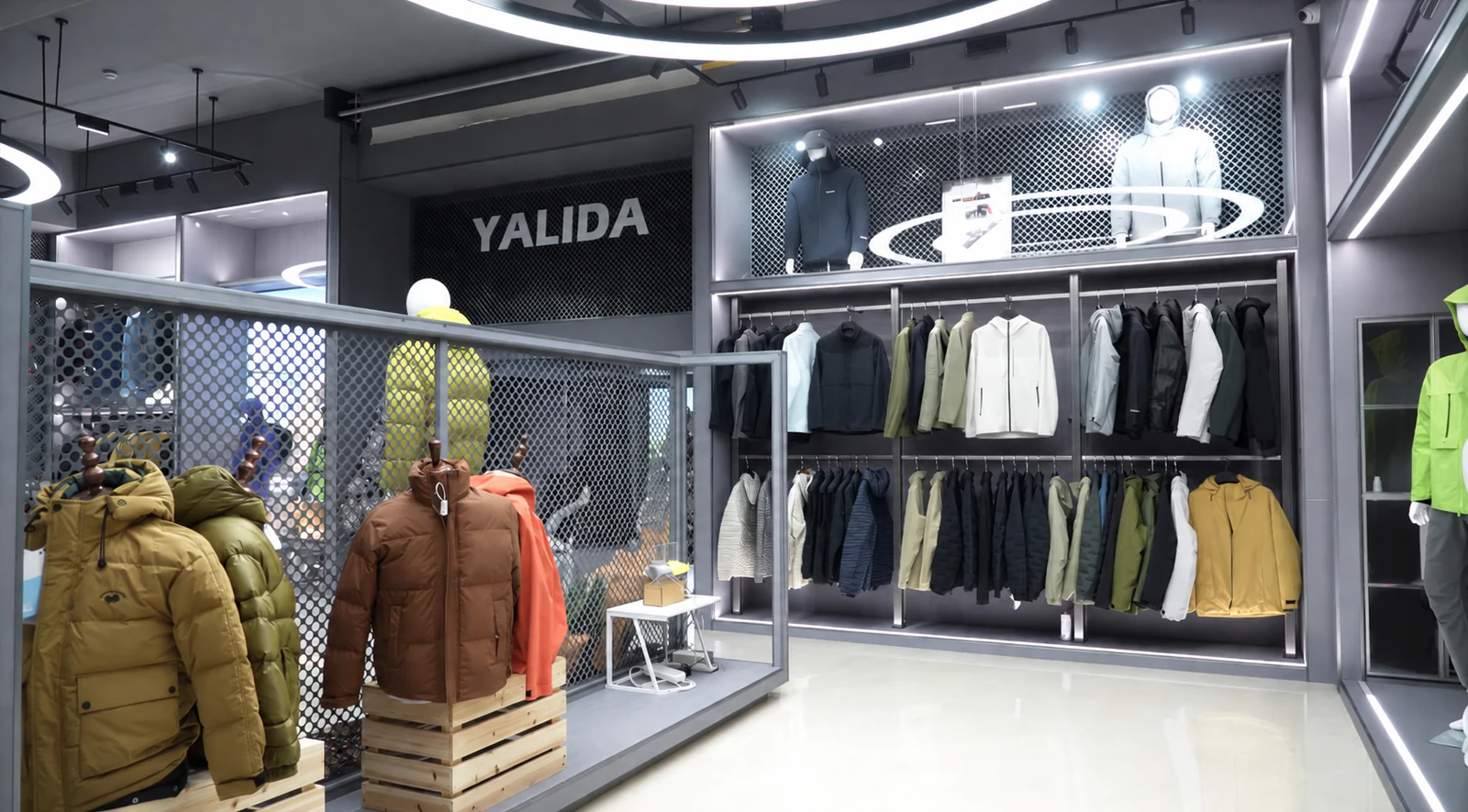 Padded apparel samples in the showroom